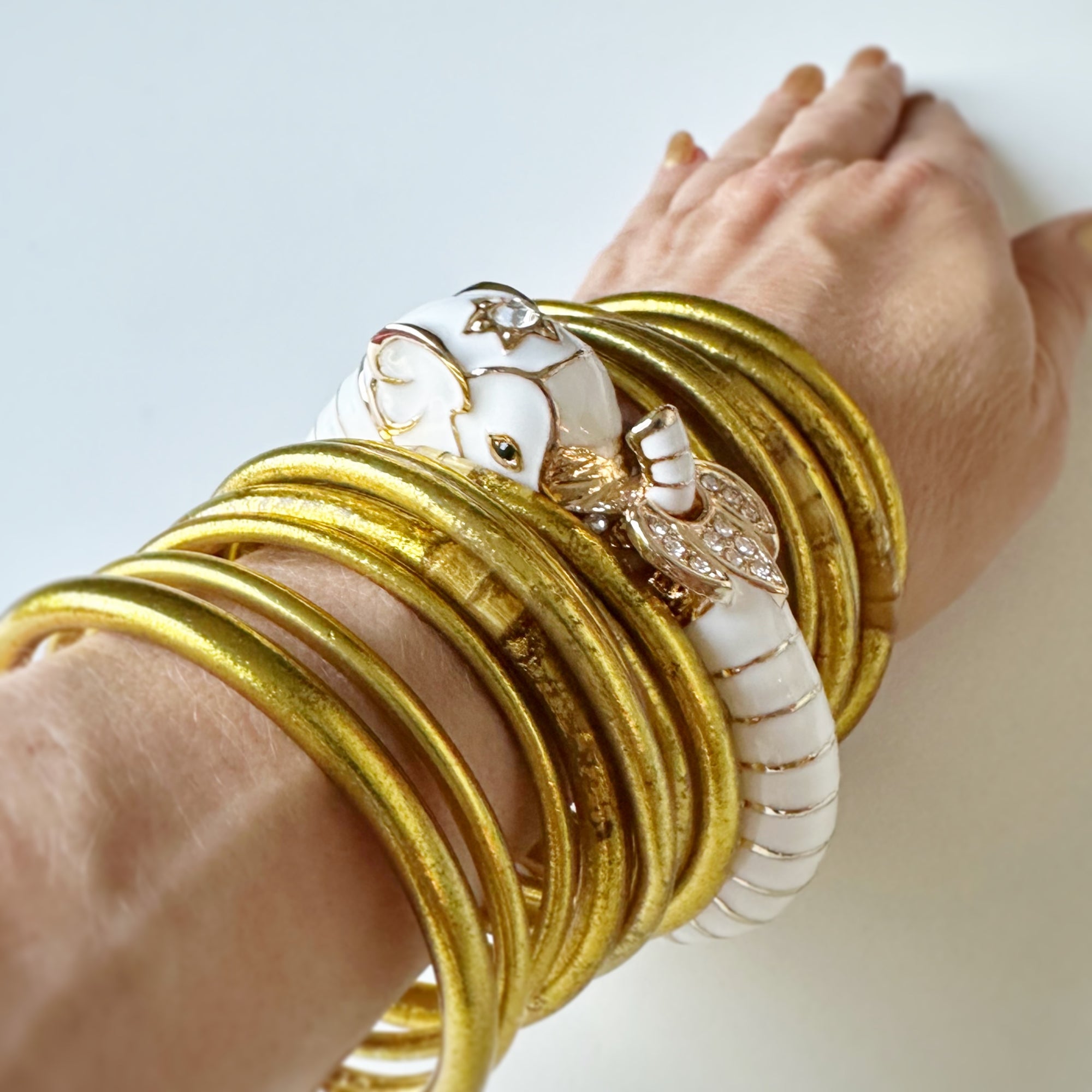 White Elephant Clip on Animal Click Clack Bracelet Cuff