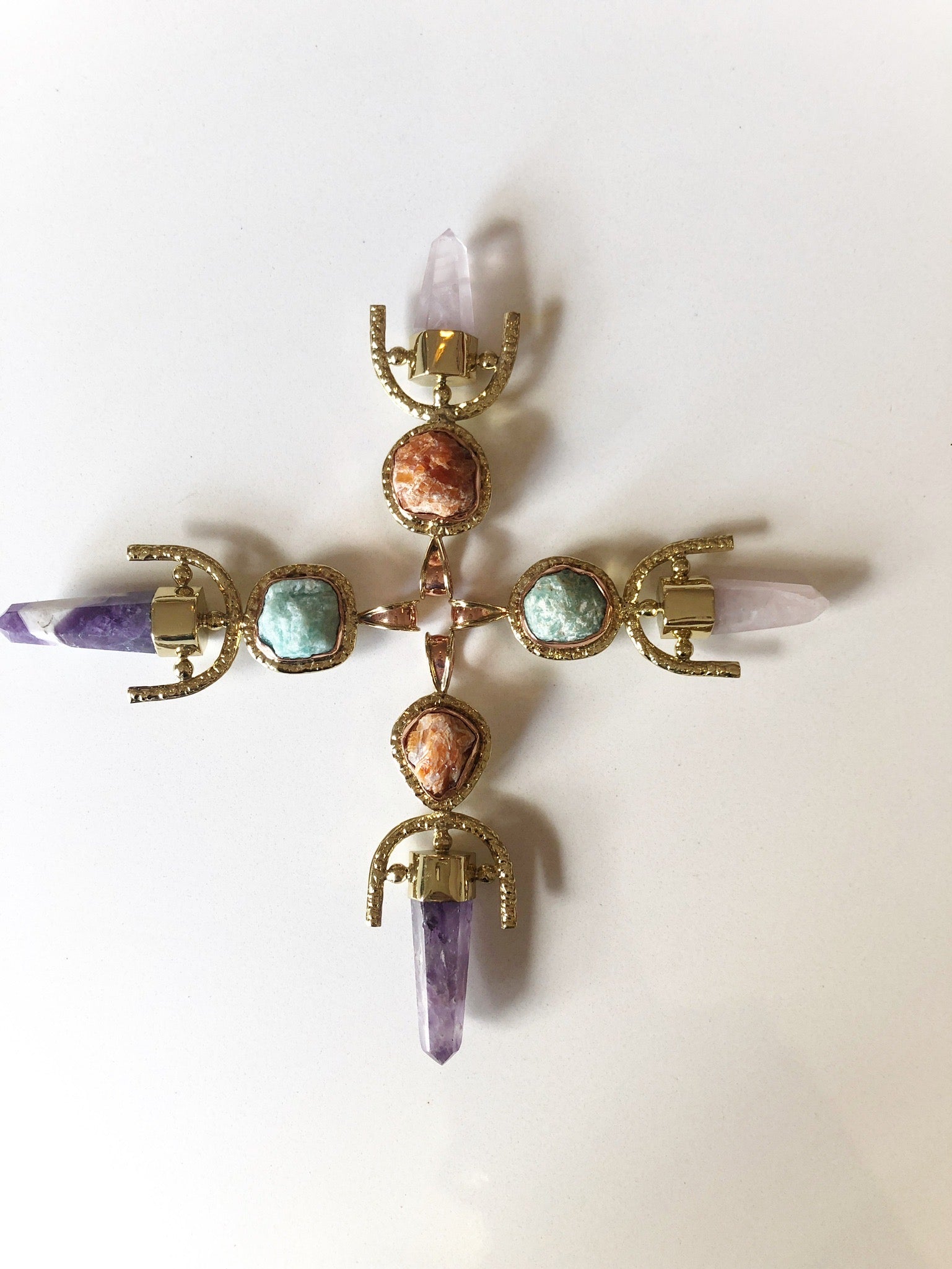 ROSE QUARTZ + Aventurine Double Gemstone Pendulum / Amulet ROUGH DOUBLE GEMSTONE PENDULUM PENDANT