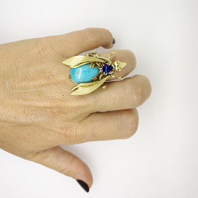 Sacred Bee Small Ring Turquoise  + Lapis Lazuli