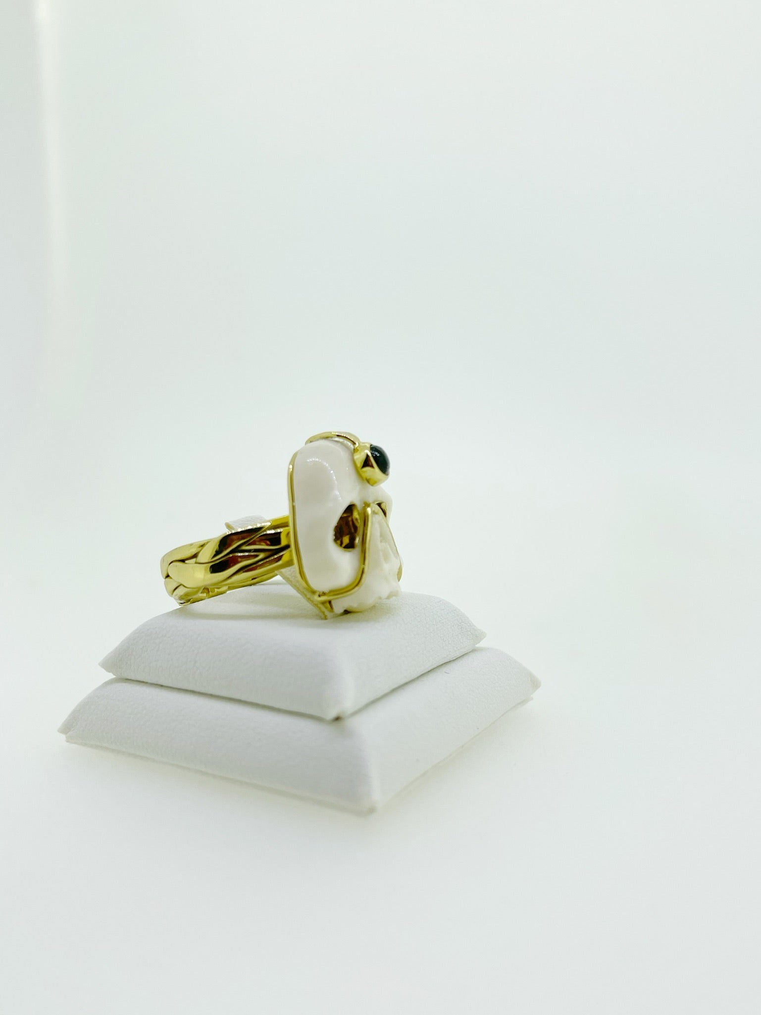 Mark Baker Skull - Jedi Bone & Tourmaline Cabochon Ring