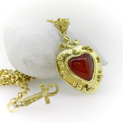 Victorian Heart Necklace with Carnelian Gemstone