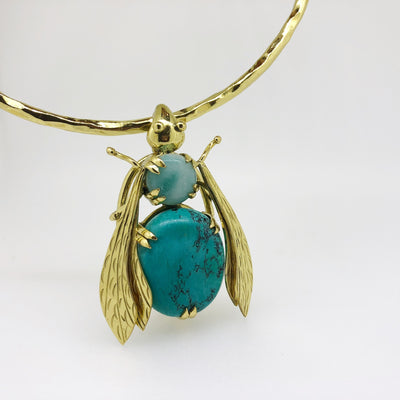 Sacred Bee Important Pendant Turquoise  + Lapis Lazuli