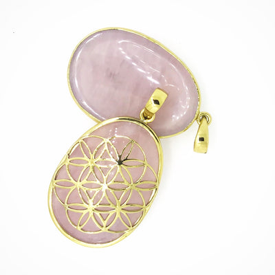Flower Of Life - Rose Quartz  touch stone anxiety relief pendant