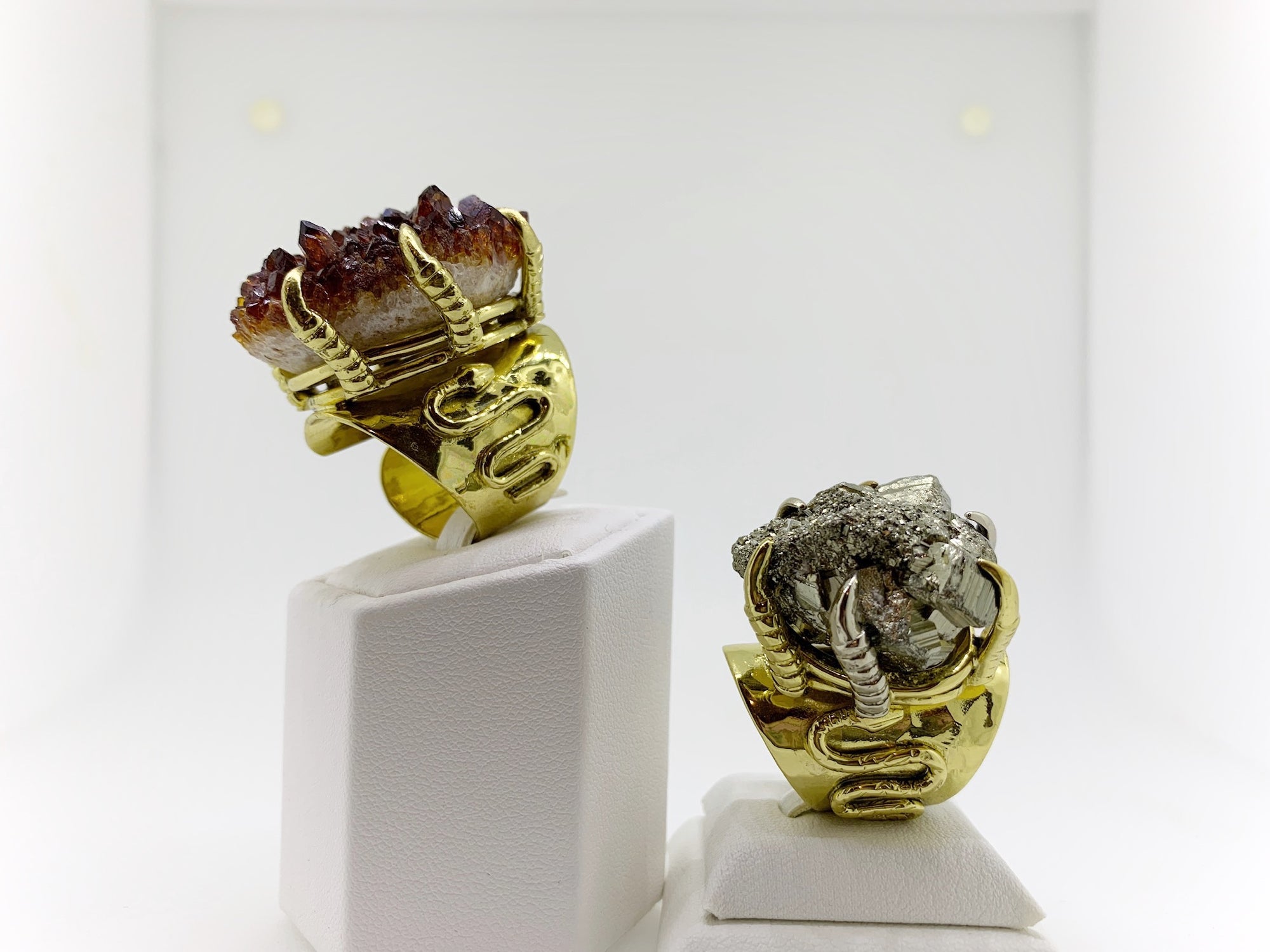 Pyrite Crystal Power Cluster Claw Ring