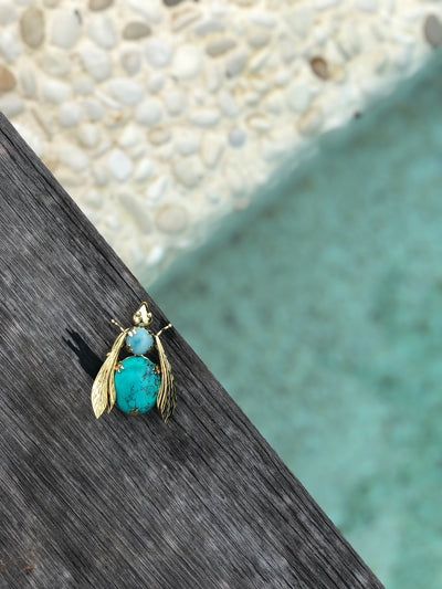 Sacred Bee Important Pendant Turquoise  + Lapis Lazuli