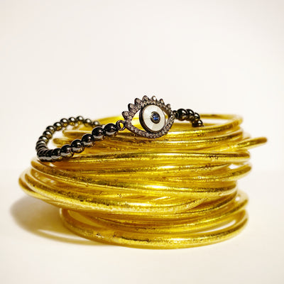 LUCKY EYE Bling Protective Bracelet Black Silver Blue Sapphire Pupil