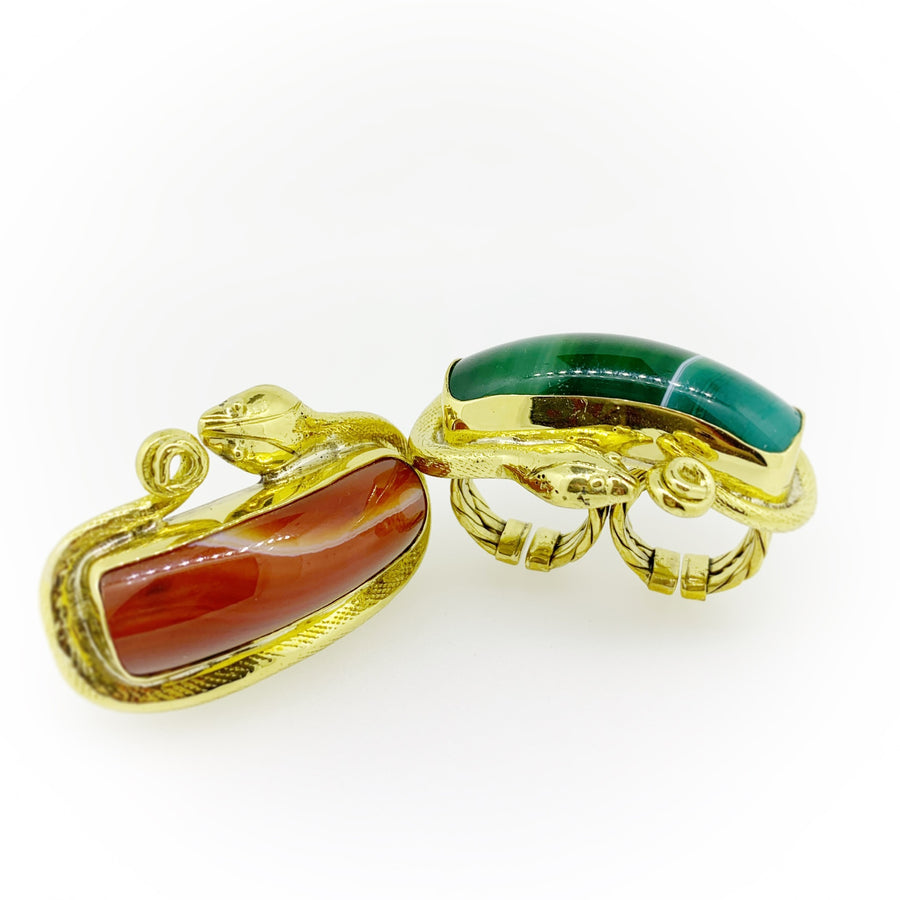 Temple Snake Green Gemstone Knuckle Ring