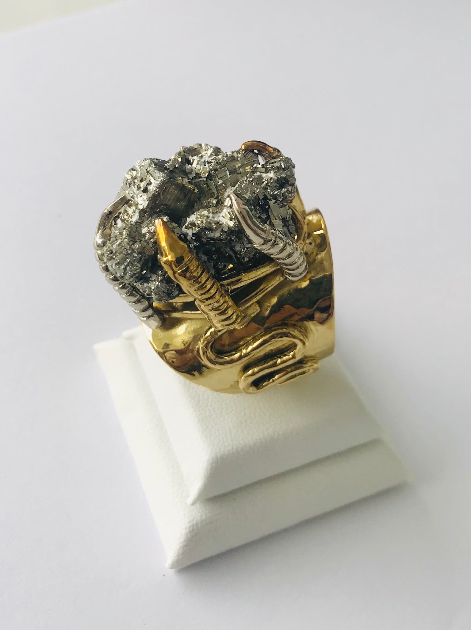 Pyrite Crystal Power Cluster Claw Ring