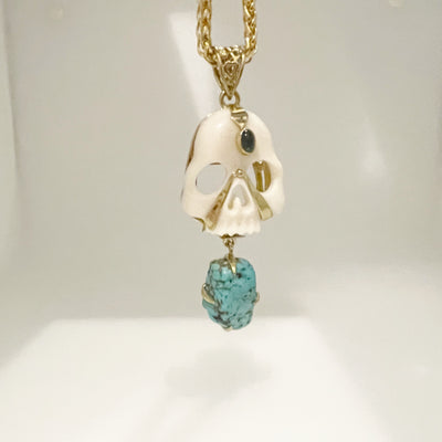 Mark Baker Skull / Jedi Bone & Turquoise Nugget Pendant