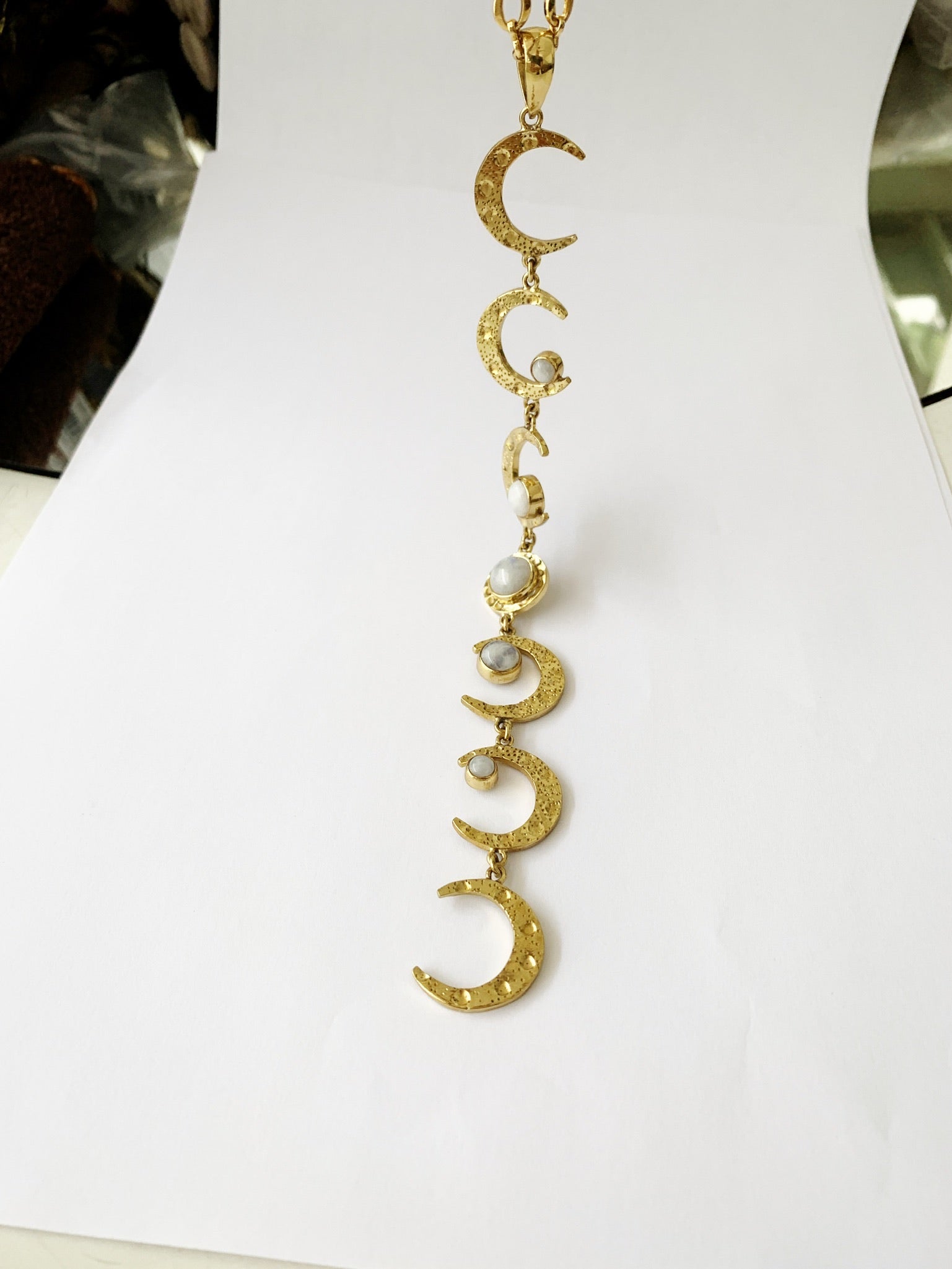 Moon phases articulated mother of pearl moonstone