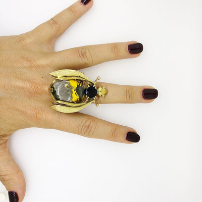 Sacred Bee Important Ring Bumblebee Jasper + Onyx