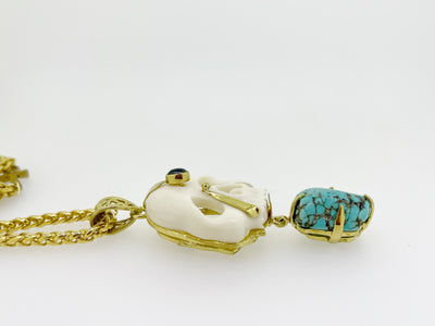 Mark Baker Skull / Jedi Bone & Turquoise Nugget Pendant
