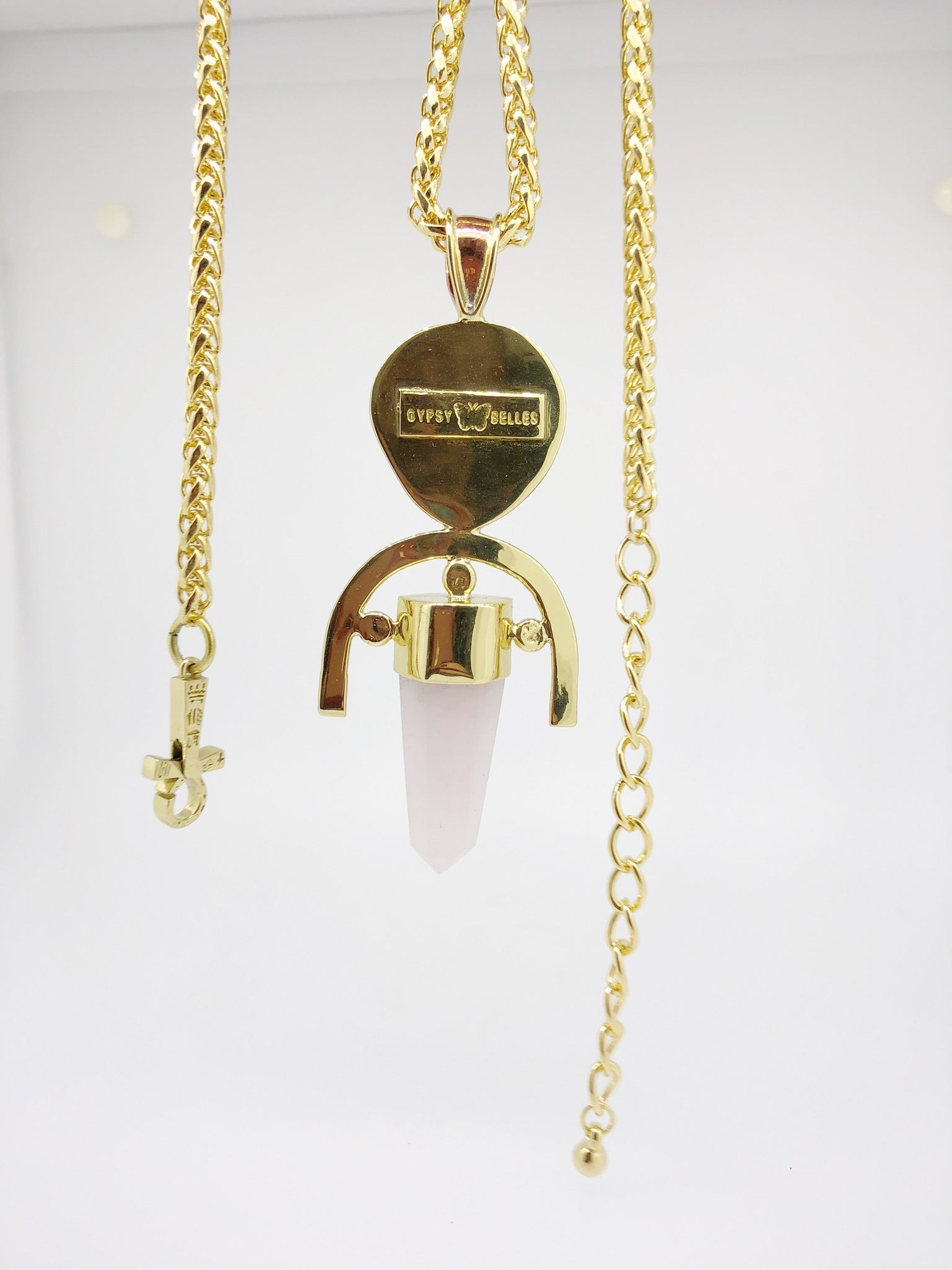 ROSE QUARTZ + Aventurine Double Gemstone Pendulum / Amulet ROUGH DOUBLE GEMSTONE PENDULUM PENDANT