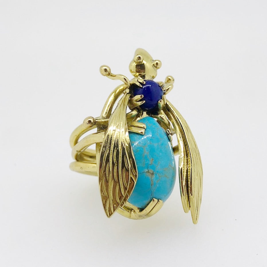 Sacred Bee Small Ring Turquoise  + Lapis Lazuli
