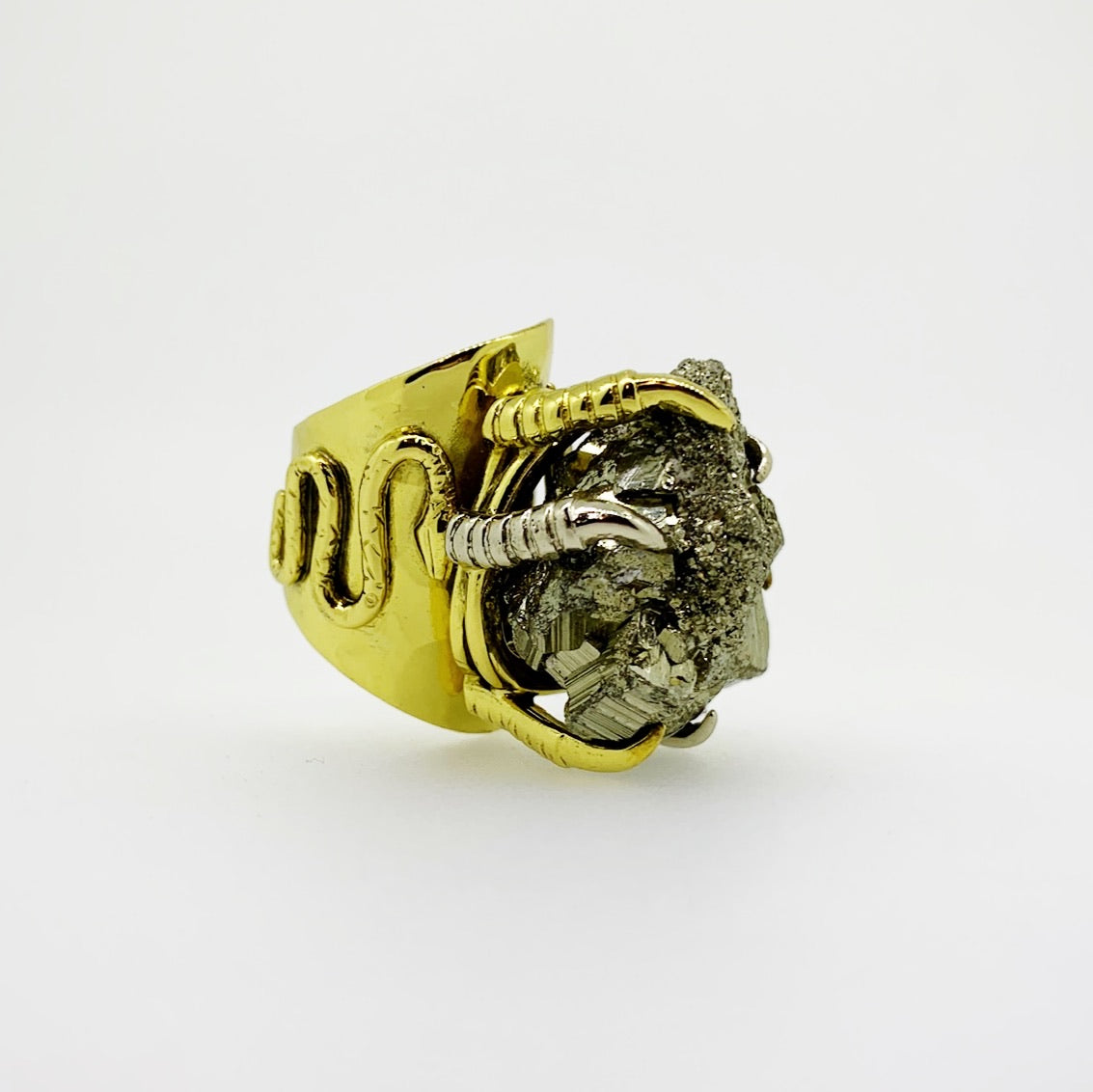 Pyrite Crystal Power Cluster Claw Ring