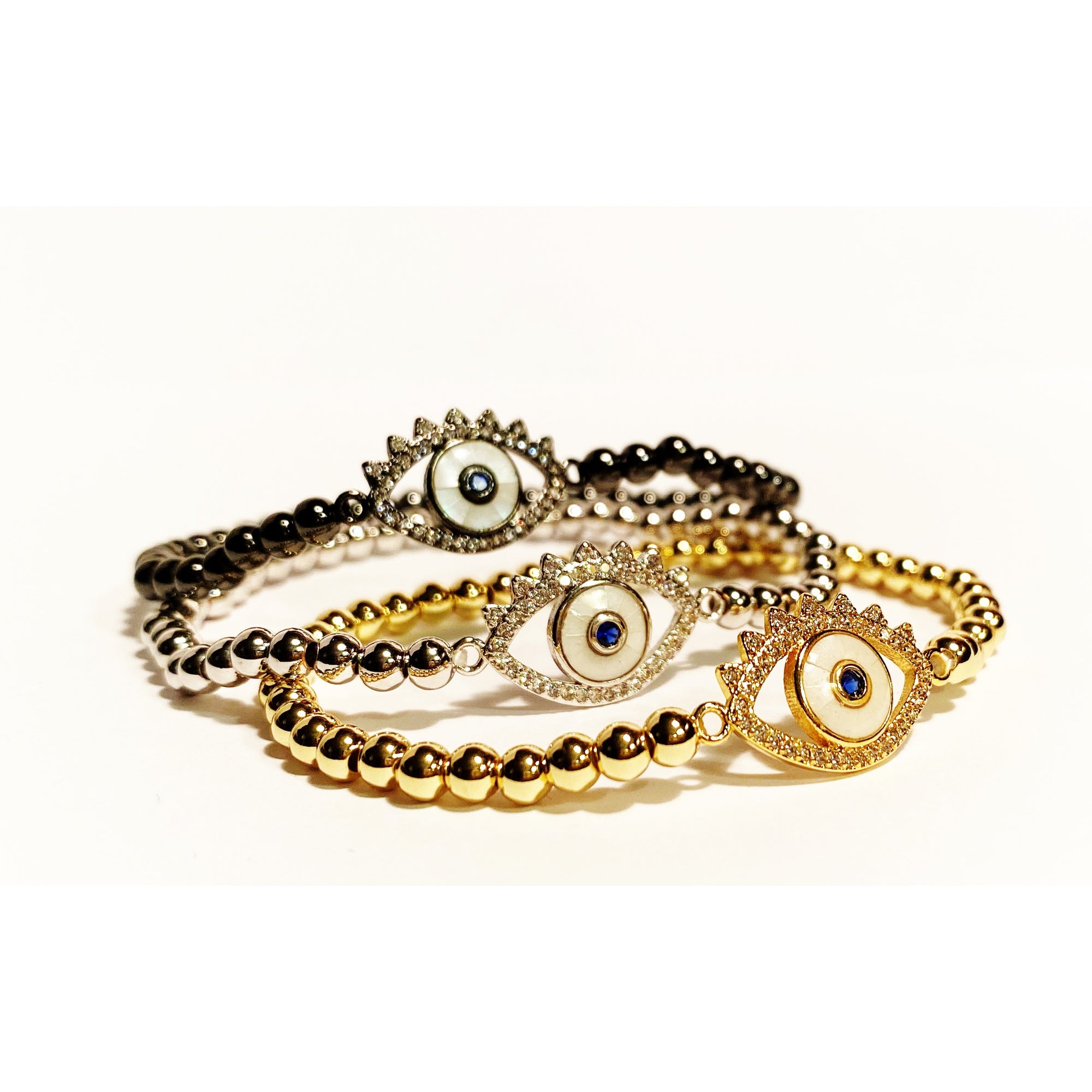 LUCKY EYE Bling Protective Bracelet Silver Blue Sapphire Pupil