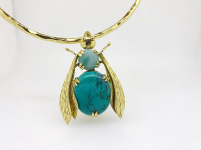 Sacred Bee Important Pendant Turquoise  + Lapis Lazuli