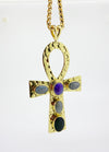 Key of Life Sacred Ankh pendant Labradorite, Amethyst & Onyx