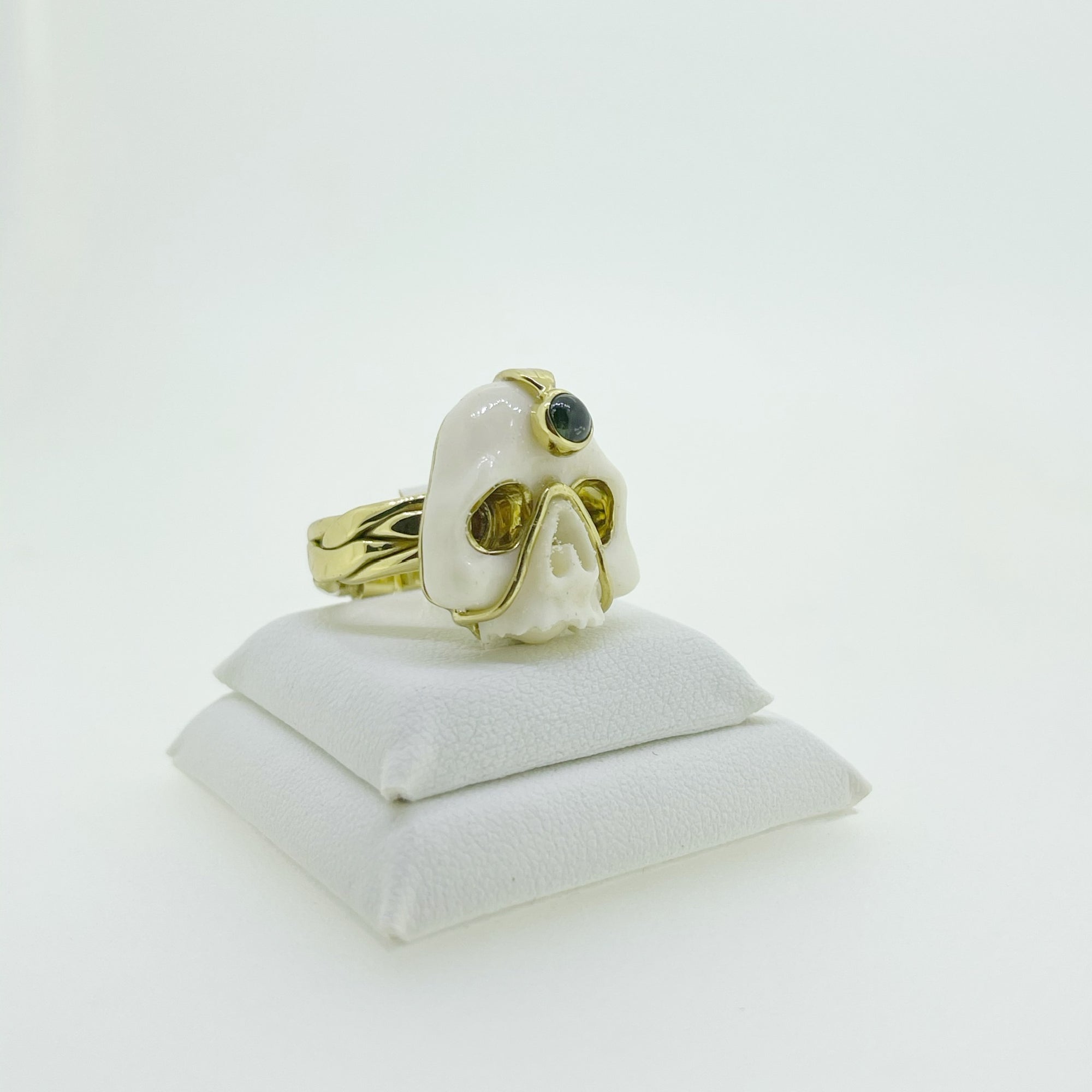 Mark Baker Skull - Jedi Bone & Tourmaline Cabochon Ring