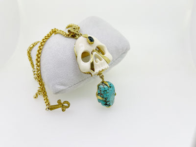 Mark Baker Skull / Jedi Bone & Turquoise Nugget Pendant