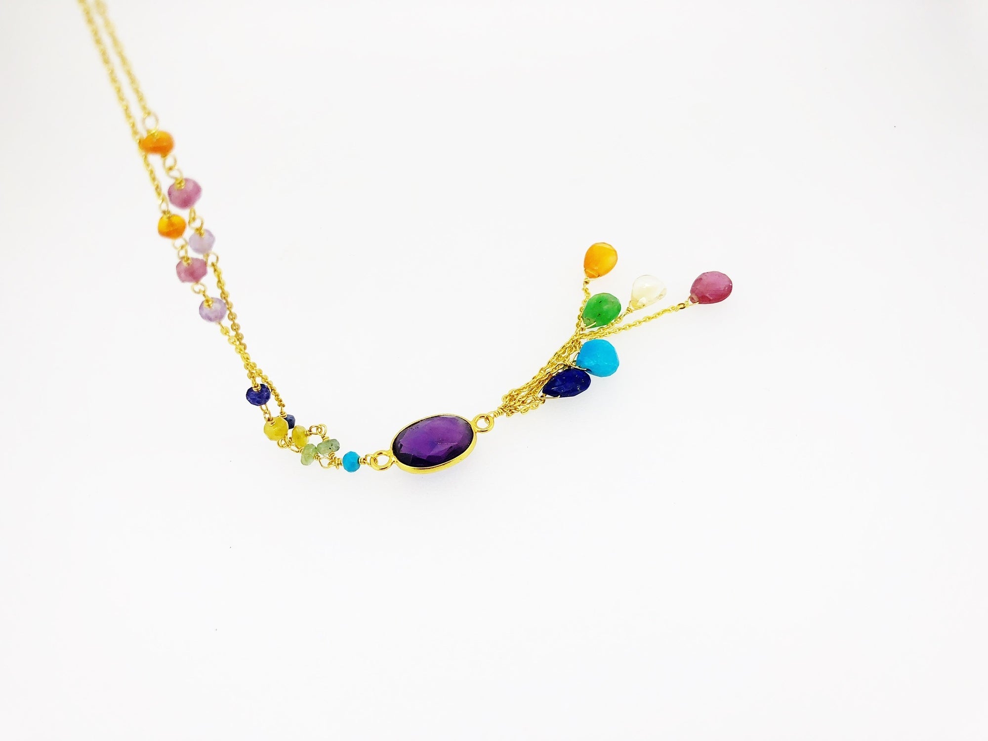 Gemstone Waterfall 7 Chakra Necklace
