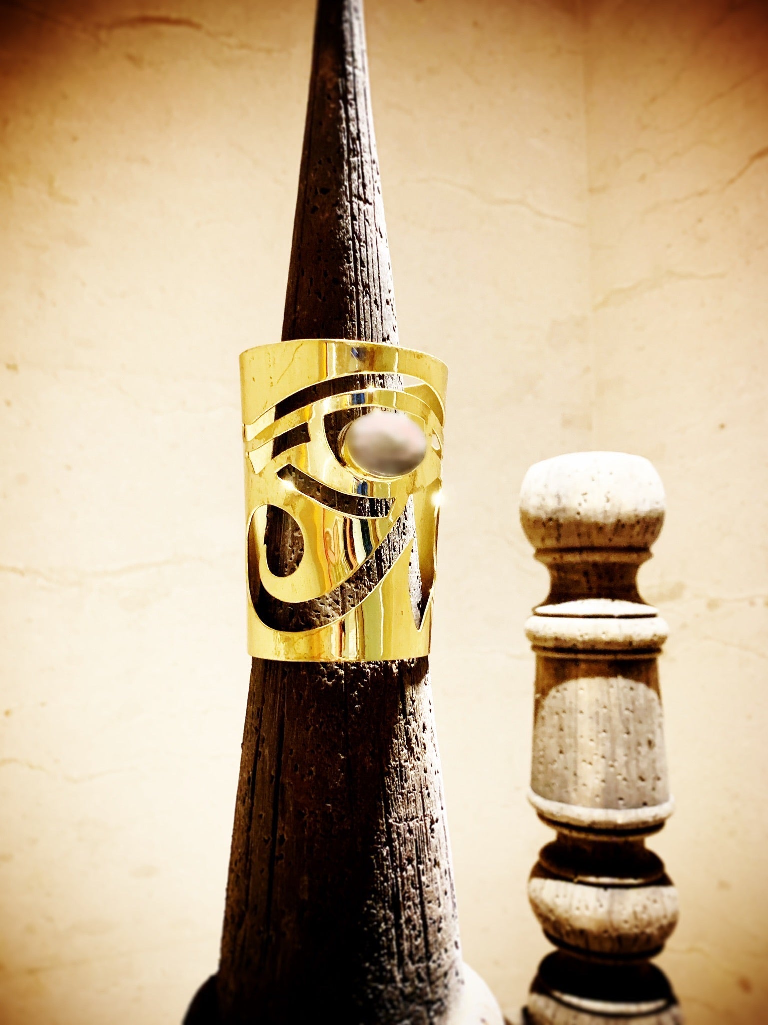 Eye of Horus Cuff with Rose Quartz Cabochon