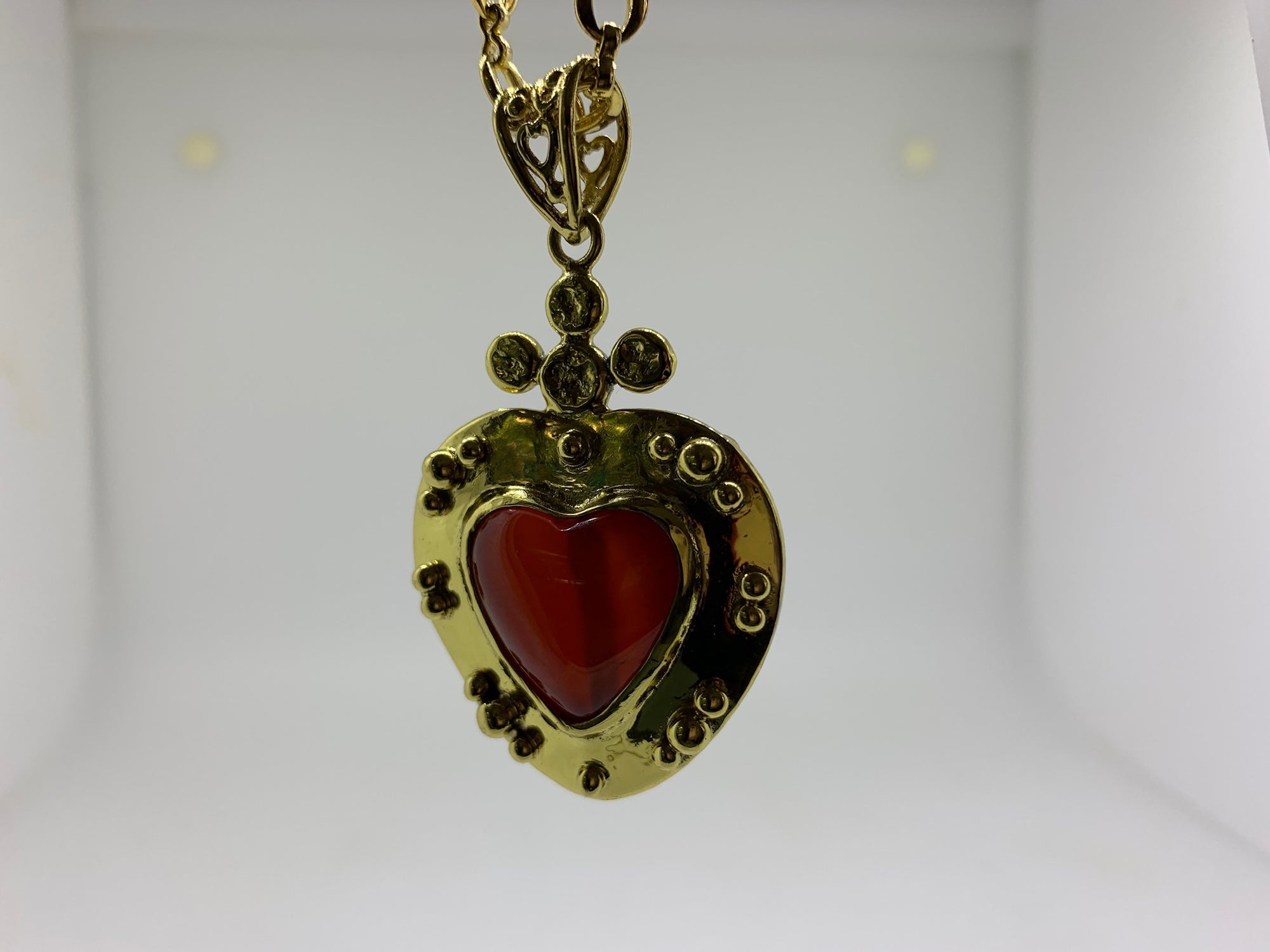 Victorian Heart Necklace with Carnelian Gemstone