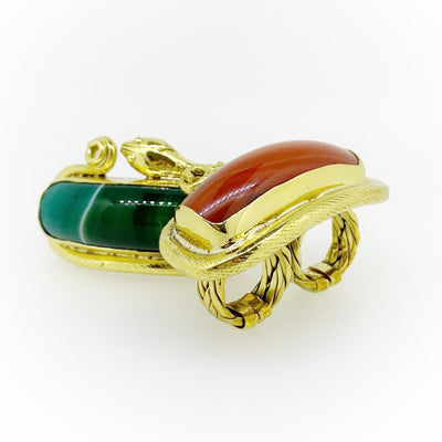 Temple Snake Red Gemstone Knuckle Ring