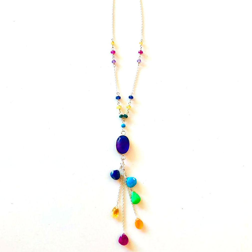 Gemstone Waterfall 7 Chakra Necklace