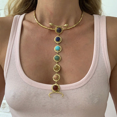 7 Chakra Double Snake Kundalini Articulated Necklace